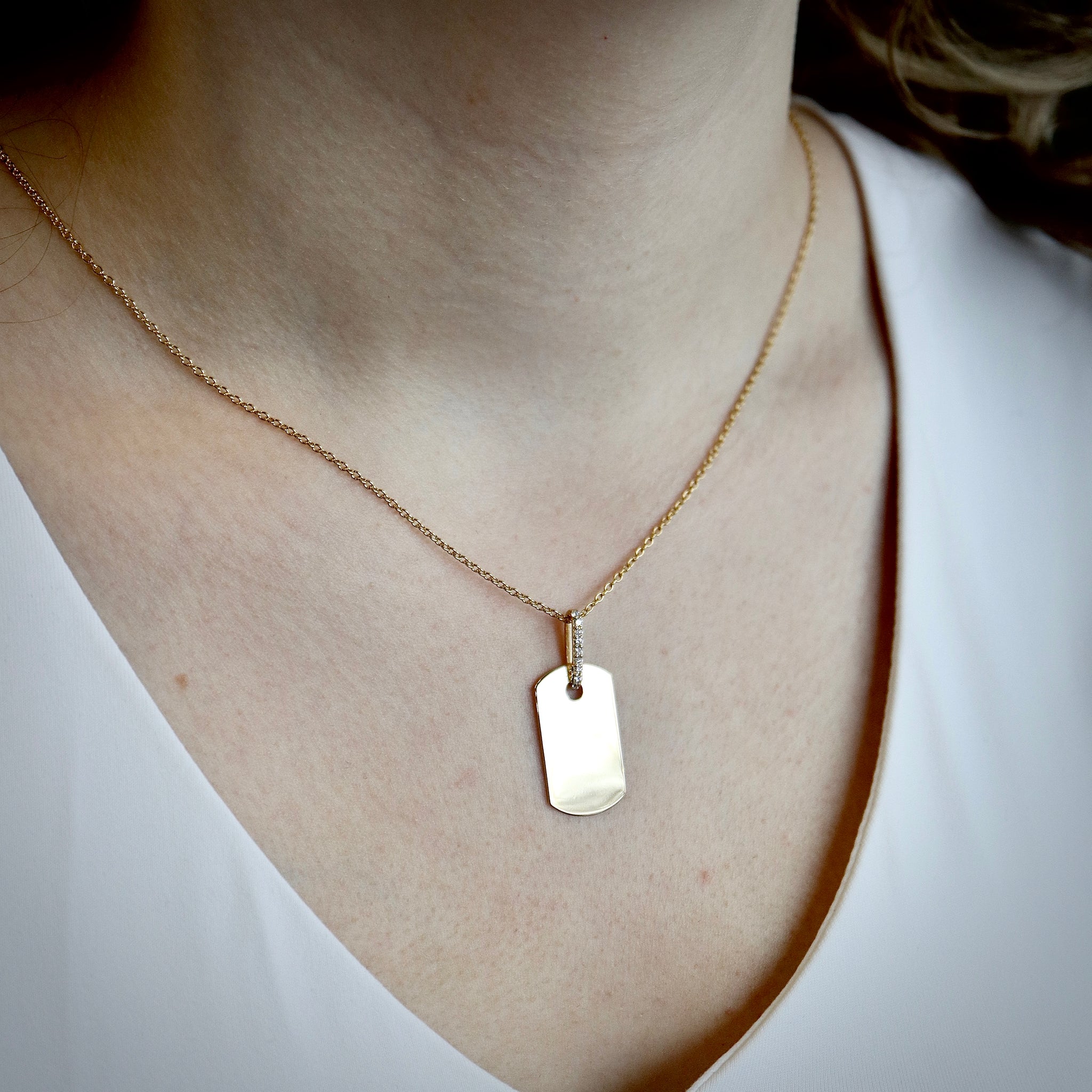 Gold Necklace Tiny Tags Necklace Diamond Tiny Dog Tag Necklace 14k