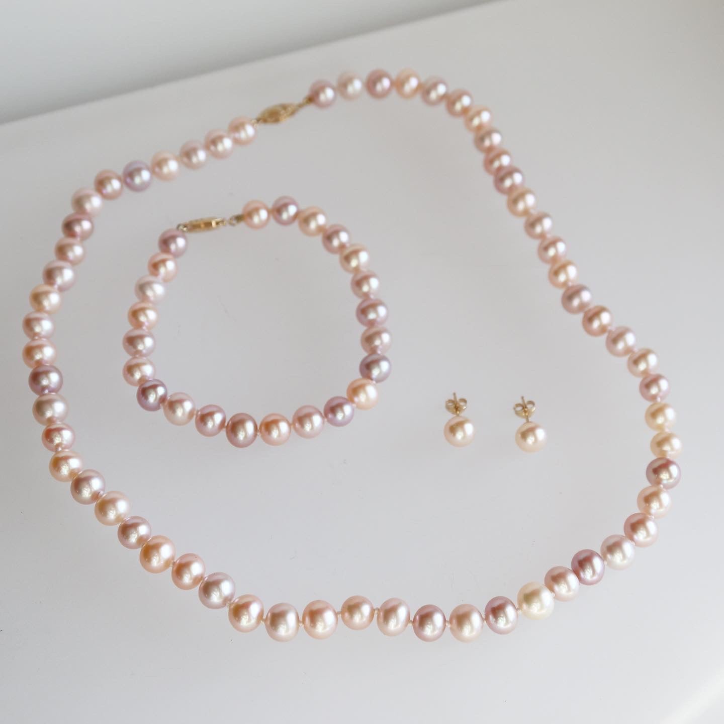 Pink Freshwater Pearl 3 Piece Set Diamond Gallery